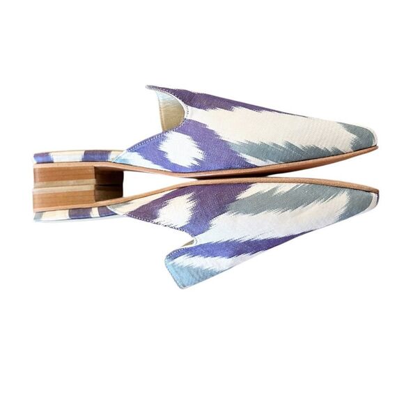 SUFI SHOES Handmade Silk Ikat Slippers Turkish Mules Shoes 39 Purple Blue New - Picture 3 of 4